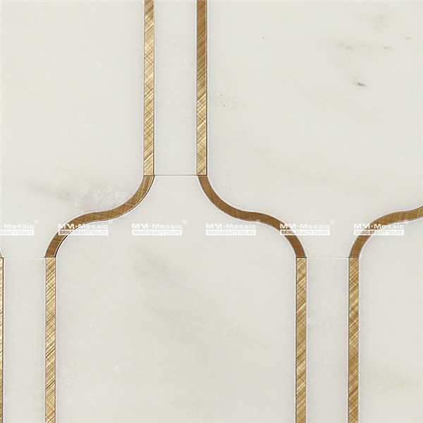 Wholesale Waterjet Mosaic Marble Tile Brass Inlay Design for Wall ...