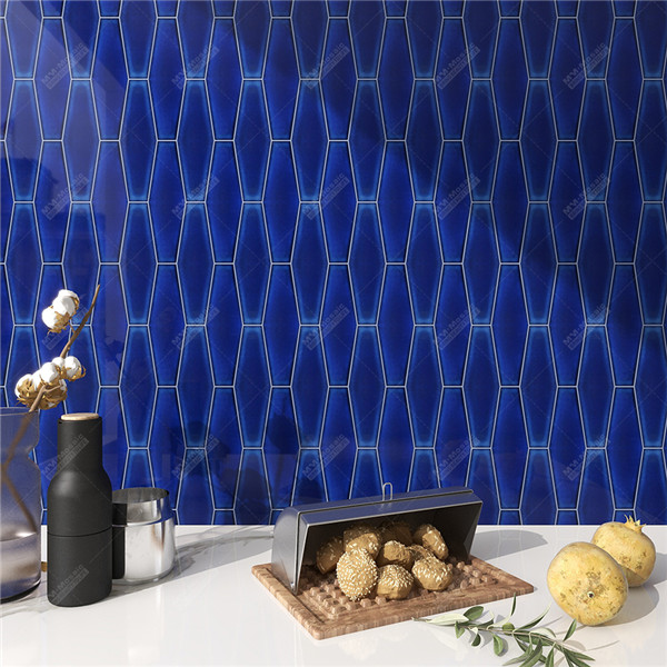 blue hexagon ceramic tile backsplash