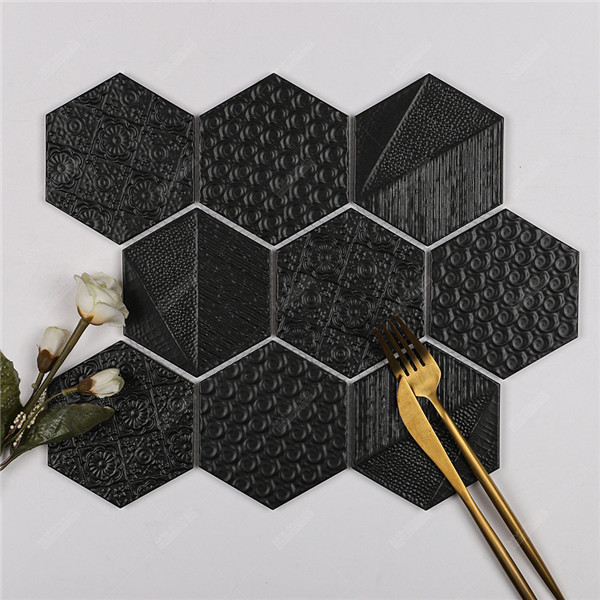 Wholesale Mould Surface Black Ceramic Mosaic Hexagon Tiles for