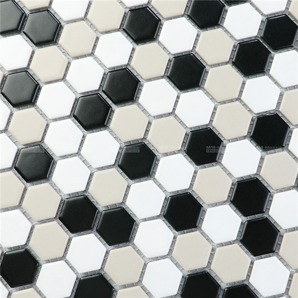 Wholesale 23mm Mixed Color Ceramic Hexagon Mosaic Floor