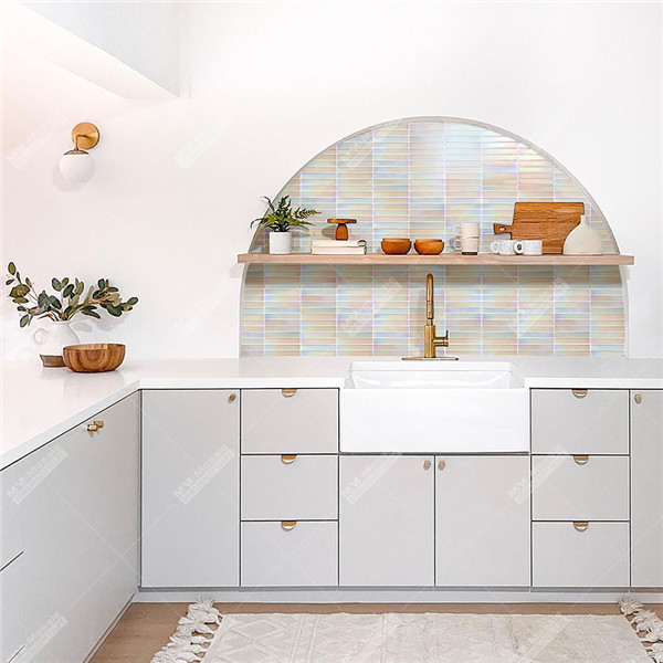 Foshan Factory 22x145mm Ceramic Strip Finger Kit Kat Iridescent Mosaic