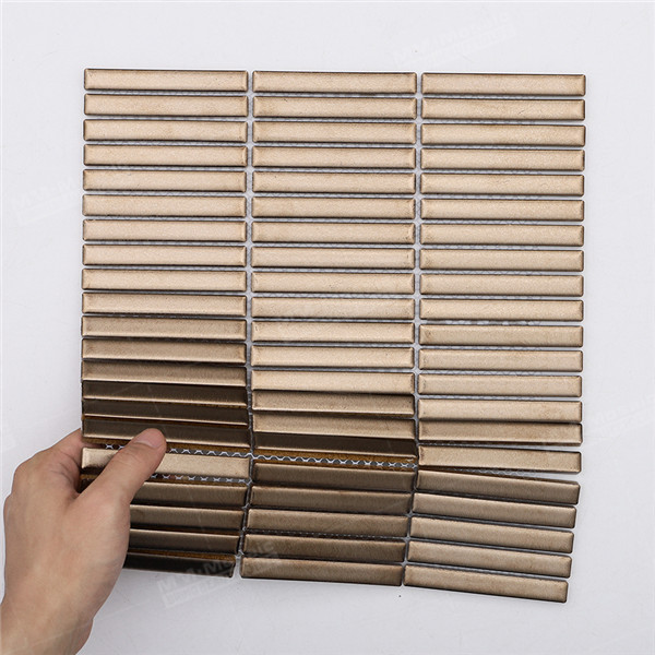 Wholeslae 12x92mm Kit Kat Ceramic Gold Metallic Mosaic Strip Tiles for Kitchen Backsplash MM