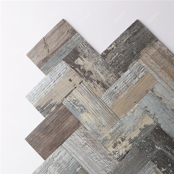 Waterproof Wood Grain Pvc Vinyl Mosaic Herringbone Peel And Stick Tile