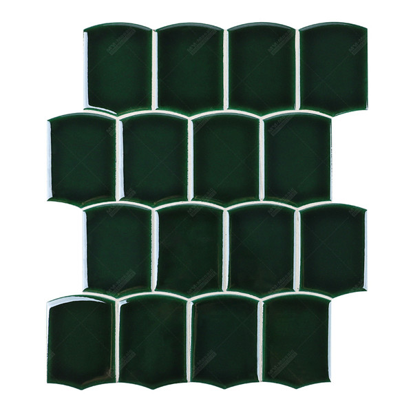Wholesale tunnel pattern porcelain glossy dark green mosaic irregular