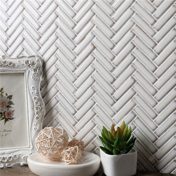 Foshan Manufacturer 12x50mm Glossy Glazed Ceramic White Herringbone