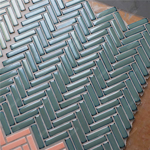 Foshan Wholesale 12x50mm Glazed Ceramic Teal Blue Herringbone Mosaic