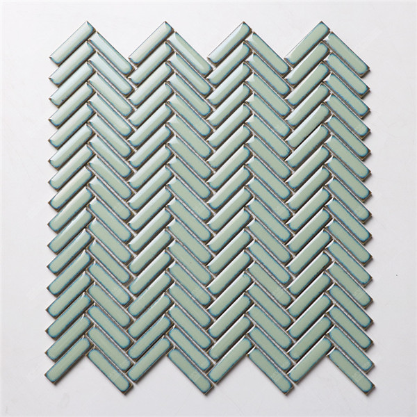 China Wholesale 12x50mm Glazed Ceramic Mosaic Green Herringbone Wall ...