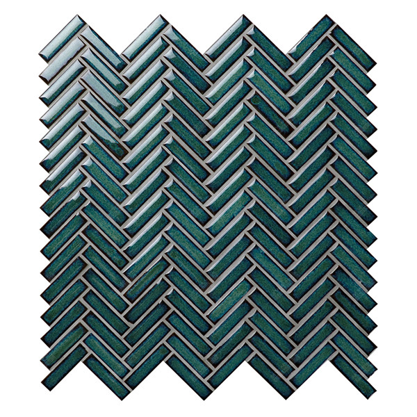 Foshan Manufacturer 12x50mm Ceramic Mosaic Dark Green Herringbone Tile