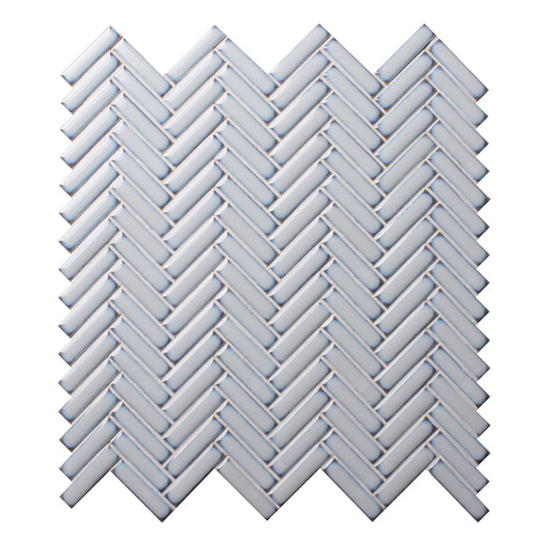 China Wholesale 12x50mm Glossy Glazed Ceramic Light Blue Herringbone