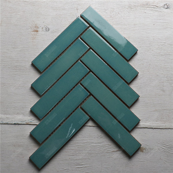 Foshan Company Glazed Ceramic Mosaic Green Herringbone Tiles Pattern