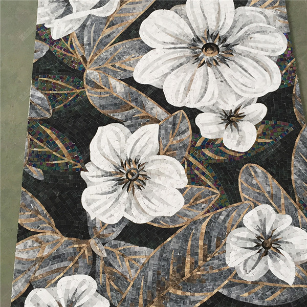 Customized Black and White Hand Cut Glass Flower Art Mosaic