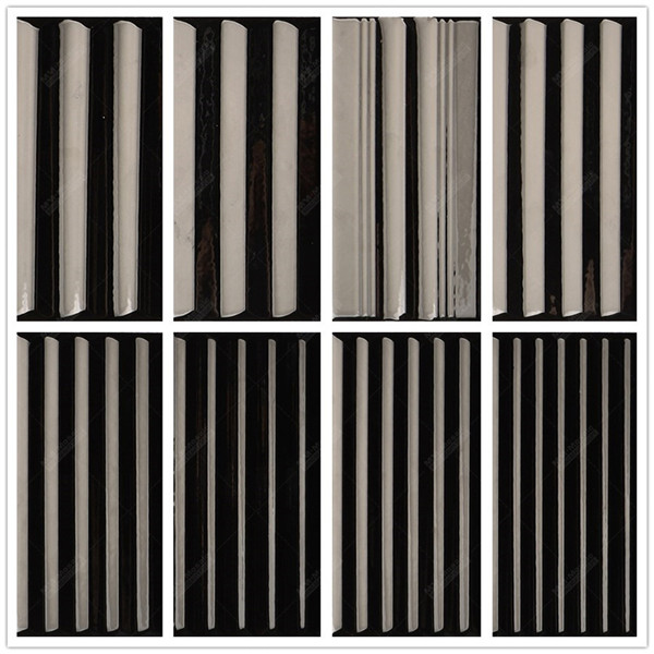 China Manufacturer Rippled Surface Ceramic Black 3x6 Subway Tile for