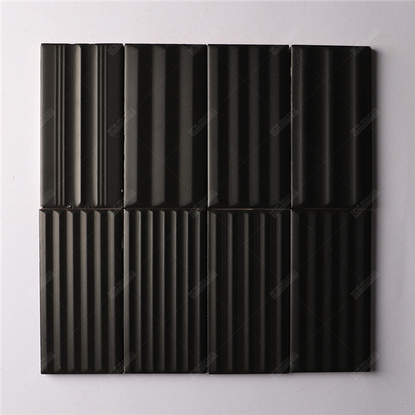 Wholesale Foshan Company 3x6 inch Rippled Surface Ceramic Matt Black