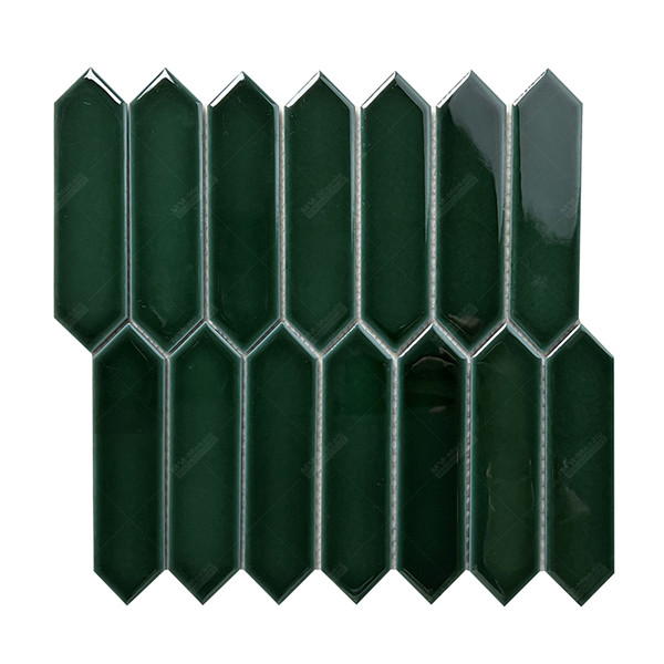 Foshan Factory Supply Glazed Dark Green Picket Long Hexagon Ceramic ...